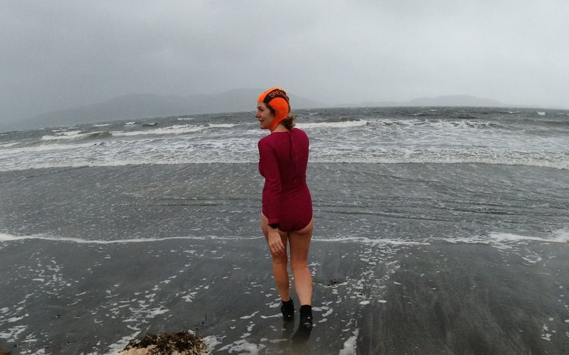 Kate Rew showing us how to get into cold water swimming