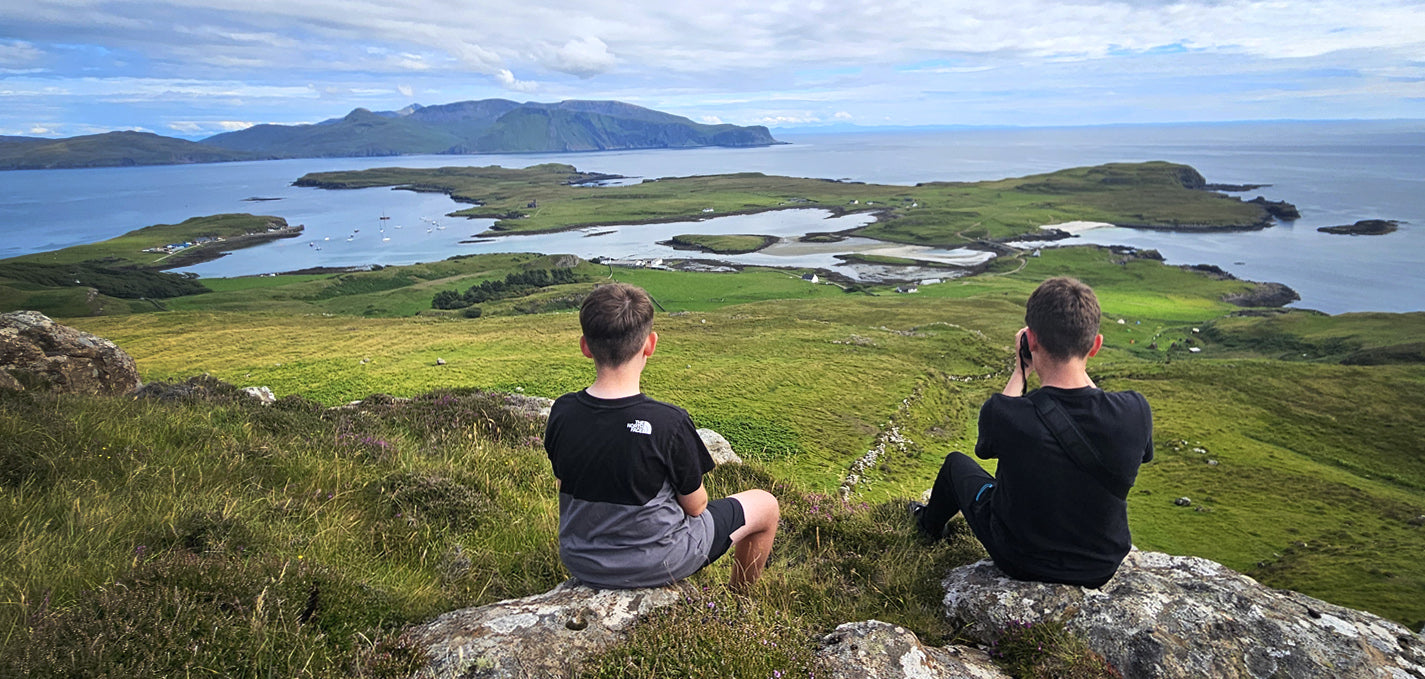 Children from Team Otter Broadford exploring wildlife and camping on the Isle of Canna, west coast of Scotland