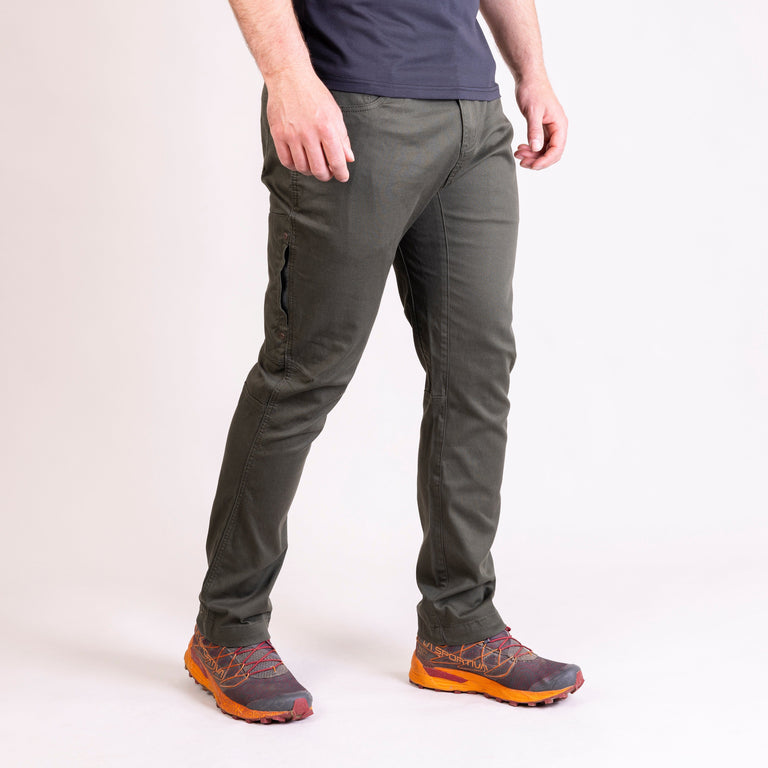 alpkit mens Kraft trousers in kelp green front|aj - closed
