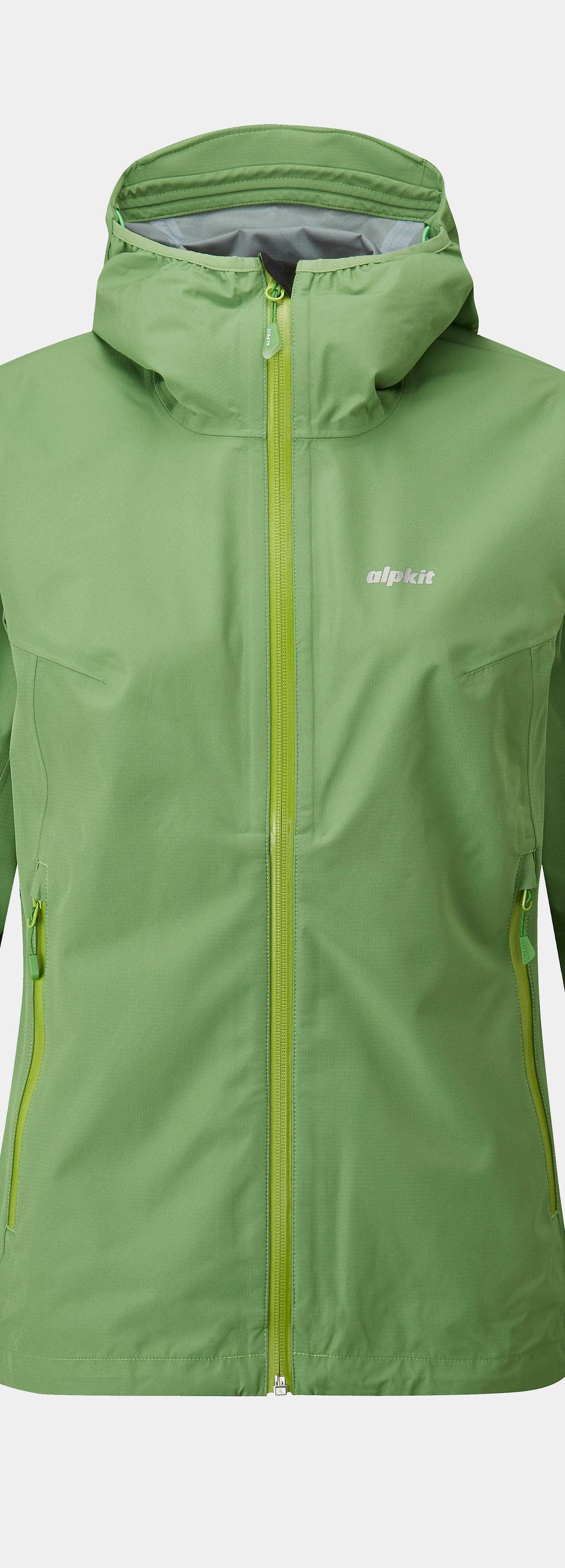 alpkit sigma womes waterproof jacket in fern green - closed