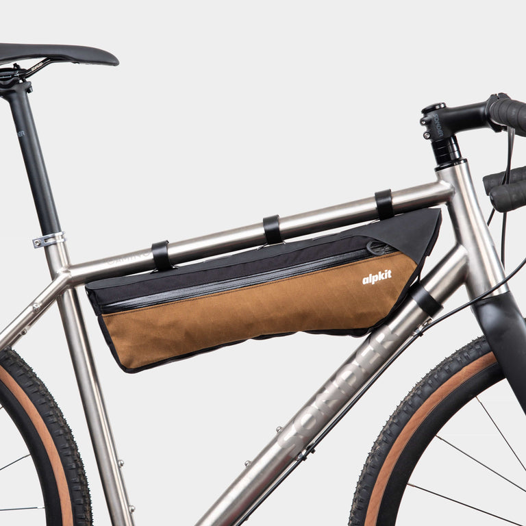 alpkit glider frame bag for bike packing in mountain brown 