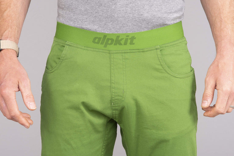 alpkit mens bloc pants in fern front waistband 