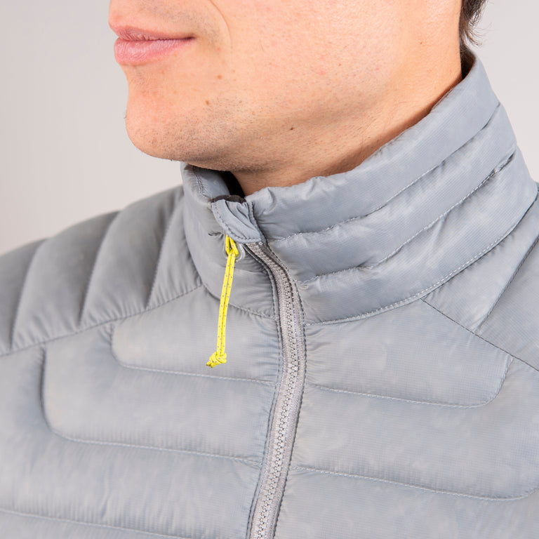 alpkit halogen mens ultralight down jacket in mercury zip collar - detail|sl
