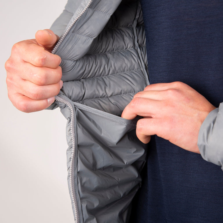 alpkit halogen mens ultralight down jacket in mercury dump pockets - detail|sl