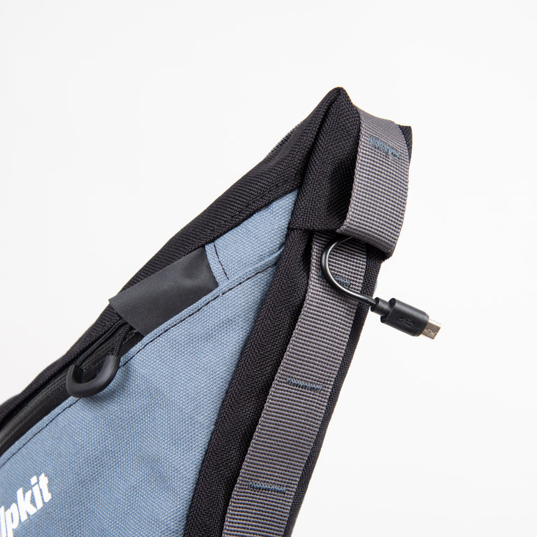 alpkit wombat rear framebag in storm grey cable port - closed