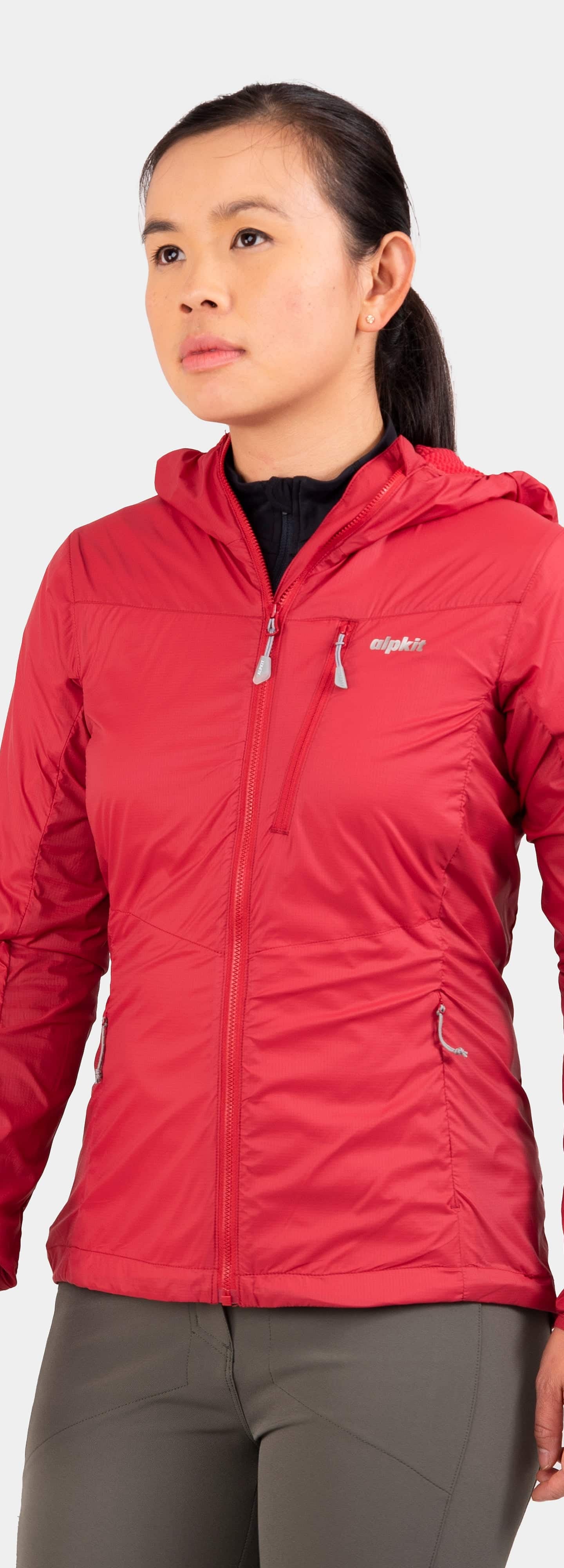Alpkit women's Morphosis windproof jacket in Chilli red - closed